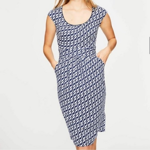 Boden Margot Jersey Knit Dress Dove Print Navy Blue White Sz‎ 6P